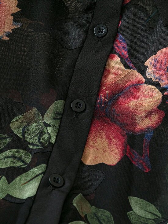 Black Casual Women's Chiffon Cutout Lapel Long Sleeve Blouse - Picture 5 of 7